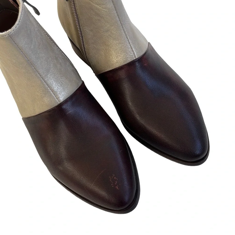 Like New Antelope Leather Metallic Ankle Boot